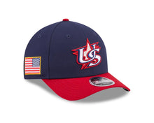 Load image into Gallery viewer, USA New Era 9FORTY 940 Adjustable Cap Hat Navy Blue Crown Red Visor Team Color Logo USA Flag Side Patch
