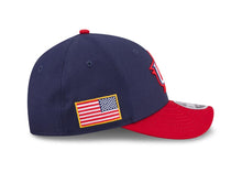 Load image into Gallery viewer, USA New Era 9FORTY 940 Adjustable Cap Hat Navy Blue Crown Red Visor Team Color Logo USA Flag Side Patch
