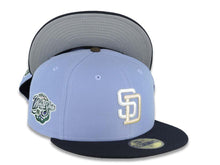 Load image into Gallery viewer, San Diego Padres New Era MLB 59FIFTY 5950 Fitted Cap Hat Pale Purple Crown Navy Blue Visor White/Cream Logo 1998 World Series Side Patch Red UV
