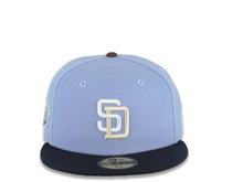 Load image into Gallery viewer, San Diego Padres New Era MLB 59FIFTY 5950 Fitted Cap Hat Pale Purple Crown Navy Blue Visor White/Cream Logo 1998 World Series Side Patch Red UV
