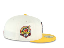 Load image into Gallery viewer, San Diego Padres New Era MLB 59FIFTY 5950 Fitted Cap Hat Cream Crown Yellow Visor Navy Blue/Yellow/Orange Logo 40th Anniversary Side Patch Red UV
