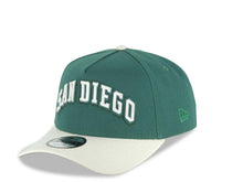 Load image into Gallery viewer, San Diego Padres New Era MLB 9FORTY 940 Adjustable A-Frame Cap Hat Green Crown Cream Visor White/Green Text Logo Stadium Side Patch Gray UV
