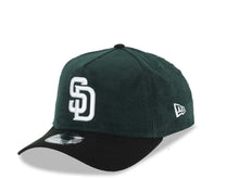 Load image into Gallery viewer, (Corduroy Crown) San Diego Padres New Era MLB 9FORTY 940 Adjustable A-Frame Cap Hat Dark Green Crown Black Visor White Logo Petcopark Stadium Side Patch
