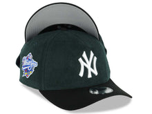 Load image into Gallery viewer, (Corduroy Crown) New York Yankees New Era MLB 9FORTY 940 Adjustable A-Frame Cap Hat Dark Green Crown Black Visor White Logo 1998 World Series Side Patch

