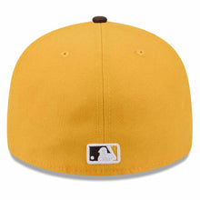 Load image into Gallery viewer, San Diego Padres New Era MLB 59FIFTY 5950 Fitted Cap Hat Yellow Crown Dark Brown Visor Yellow Logo With Side Patch (2026 Spring Training)
