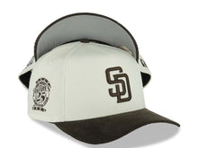 Load image into Gallery viewer, (Corduroy Visor) San Diego Padres New Era 9FORTY 940 Adjustable A-Frame Cap Hat Cream Crown Brown Visor Brown Logo 25th Anniversary Side Patch

