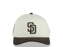 Load image into Gallery viewer, (Corduroy Visor) San Diego Padres New Era 9FORTY 940 Adjustable A-Frame Cap Hat Cream Crown Brown Visor Brown Logo 25th Anniversary Side Patch
