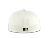 Load image into Gallery viewer, San Diego Padres New Era MLB 59FIFTY 5950 Fitted Cap Hat Cream Crown Khaki Visor Metallic Gold/Black Logo 1998 World Series Side Patch
