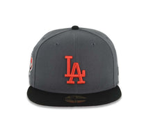 Load image into Gallery viewer, Los Angeles Dodgers New Era MLB 59FIFTY 5950 Fitted Cap Hat Dark Gray Crown Black Visor Red Logo 40th Anniversary Stadium Side Patch
