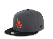 Load image into Gallery viewer, Los Angeles Dodgers New Era MLB 59FIFTY 5950 Fitted Cap Hat Dark Gray Crown Black Visor Red Logo 40th Anniversary Stadium Side Patch
