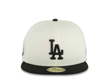 Load image into Gallery viewer, Los Angeles Dodgers New Era MLB 59FIFTY 5950 Fitted Cap Hat Cream Crown Black Visor Black Logo 1963 World Series Side Patch

