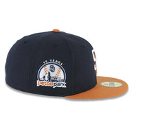 Load image into Gallery viewer, San Diego Padres New Era MLB 59FIFTY 5950 Fitted Cap Hat Navy Blue Crown Orange Visor White/Orange Logo 10 Years Petcopark Side Patch
