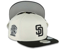 Load image into Gallery viewer, San Diego Padres New Era MLB 9FIFTY 950 A-Frame Snapback Cap Hat Cream Crown Black Visor Black Logo 25th Anniversary Side Patch
