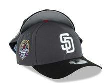 Load image into Gallery viewer, San Diego Padres New Era MLB 9FORTY 940 A-Frame Adjustable Cap Hat Dark Gray Crown Black Visor White Logo 40th Anniversary Side Patch
