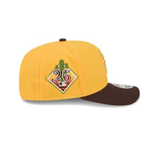 Load image into Gallery viewer, San Diego Padres New Era MLB 9SEVENTY 970 Snapback Cap Hat Yellow Crown Brown Visor Yellow/Brown/White Logo 2026 Spring Training Side Patch
