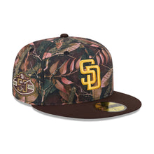 Load image into Gallery viewer, San Diego Padres New Era MLB 59FIFTY 5950 Fitted Cap Hat Leaves Camo Crown Brown Visor Yellow Logo 50th Anniversary Side Patch
