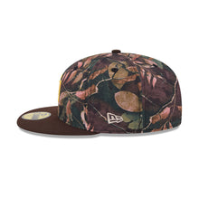 Load image into Gallery viewer, San Diego Padres New Era MLB 59FIFTY 5950 Fitted Cap Hat Leaves Camo Crown Brown Visor Yellow Logo 50th Anniversary Side Patch
