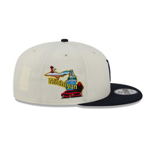 Load image into Gallery viewer, Detroit Tigers New Era 9FIFTY 950 Snapback Cap Hat Cream Crown Navy Blue Visor Navy Blue Logo Localized Map Side Patch
