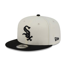 Load image into Gallery viewer, Chicago White Sox New Era MLB 9FIFTY 950 Snapback Cap Hat Cream Crown Black Visor Black Logo Localized Map Side Patch
