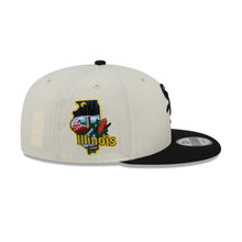 Load image into Gallery viewer, Chicago White Sox New Era MLB 9FIFTY 950 Snapback Cap Hat Cream Crown Black Visor Black Logo Localized Map Side Patch
