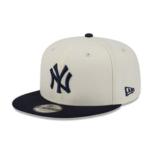 Load image into Gallery viewer, New York Yankees New Era MLB 9FIFTY 950 Snapback Cap Hat Cream Crown Navy Blue Visor Navy Blue Logo Localized Map Side Patch
