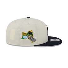 Load image into Gallery viewer, New York Yankees New Era MLB 9FIFTY 950 Snapback Cap Hat Cream Crown Navy Blue Visor Navy Blue Logo Localized Map Side Patch
