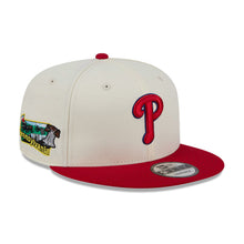 Load image into Gallery viewer, Philadelphia Phillies New Era MLB 9FIFTY 950 Snapback Cap Hat Cream Crown Red Visor Red/Blue Logo Localized Map Side Patch
