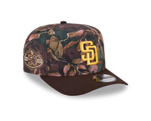 Load image into Gallery viewer, San Diego Padres New Era MLB9FORTY 940 A-Frame Snapback Cap Hat Leaves Camo Crown Brown Visor Yellow Logo 50th Anniversary Side Patch
