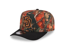 Load image into Gallery viewer, San Diego Padres New Era MLB 9FORTY 940 A-Frame Snapback Cap Hat Leaves Camo Crown Black Visor Black/Orange Logo 50th Anniversary Side Patch
