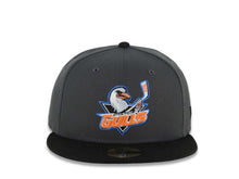 Load image into Gallery viewer, San Diego Gulls New Era AHL 59FIFTY 5950 Fitted Cap Hat Dark Gray Crown Black Visor Default Team Logo SD Back Logo Gray UV
