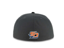 Load image into Gallery viewer, San Diego Gulls New Era AHL 59FIFTY 5950 Fitted Cap Hat Dark Gray Crown Black Visor Default Team Logo SD Back Logo Gray UV
