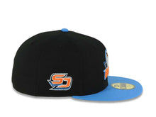Load image into Gallery viewer, San Diego Gulls New Era AHL 59FIFTY 5950 Fitted Cap Hat Black Crown Blue Visor Default Team Logo SD Side Patch Gray UV

