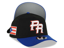 Load image into Gallery viewer, Puerto Rico New Era 9FORTY 940 Adjustable A-Frame Cap Hat Black Crown Royal Blue Visor White/Red Logo WBC Back Logo Puerto Rico Flag Side Patch
