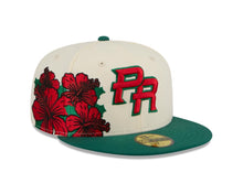 Load image into Gallery viewer, Puerto Rico New Era WBC 59FIFTY 5950 Fitted Cap Hat Cream Crown Green Visor Red/Green Logo With Rose
