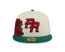 Load image into Gallery viewer, Puerto Rico New Era WBC 59FIFTY 5950 Fitted Cap Hat Cream Crown Green Visor Red/Green Logo With Rose
