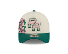 Load image into Gallery viewer, Puerto Rico New Era WBC 9FORTY 940 Adjustable A-Frame Cap Hat Cream Crown Green Visor Pink/Green Logo With Rose
