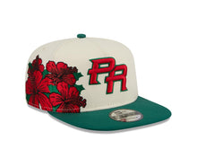 Load image into Gallery viewer, Puerto Rico New Era WBC 9FIFTY 950 Snapback A-Frame Cap Hat Cream Crown Green Visor Red/Green Logo With Rose
