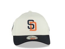 Load image into Gallery viewer, San Diego Padres New Era MLB 9FORTY 940 Adjustable A-Frame Cap Hat Chrome White Crown Navy Blue Visor Navy/Orange Logo 1998 World Series Side Patch

