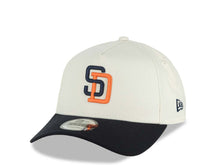 Load image into Gallery viewer, San Diego Padres New Era MLB 9FORTY 940 Adjustable A-Frame Cap Hat Chrome White Crown Navy Blue Visor Navy/Orange Logo 1998 World Series Side Patch

