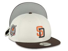 Load image into Gallery viewer, San Diego Padres New Era MLB 9FIFTY 950 Snapback Cap Hat Chrome White Crown Dark Brown Visor Orange/Dark Brown Logo 40th Anniversary Side Patch
