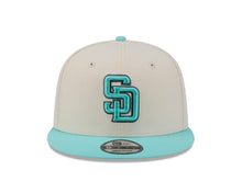 Load image into Gallery viewer, San Diego Padres New Era MLB 9FIFTY 950 Snapback Cap Hat Cream Crown Light Teal Visor Light Teal/Gray Logo (Color Pack)
