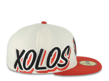 Load image into Gallery viewer, Xolos de Tijuana New Era Liga MX 59FIFTY 5950 Fitted Cap Hat Cream Crown Red Visor Team Color Logo Xolos Script Side Patch Red UV
