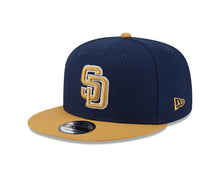 Load image into Gallery viewer,  San Diego Padres New Era MLB 9FIFTY 950 Snapback Cap Hat Navy Blue Crown Light Brown Visor Light Brown/White Logo
