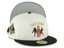 Load image into Gallery viewer, Los Angeles Dodgers New Era MLB 59FIFTY 5950 Fitted Cap Hat Cream Crown Black Visor Team Color Shohei Ohtani Logo 2024 World Series Champions Patch
