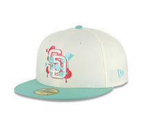 Load image into Gallery viewer, San Diego Padres New Era MLB 59FIFTY 5950 Fitted Cap Hat Cream Crown Light Teal Visor White/Red/Light Teal Splatter Logo 1992 All-Star Game Side Patch
