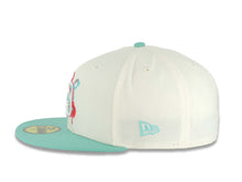 Load image into Gallery viewer, San Diego Padres New Era MLB 59FIFTY 5950 Fitted Cap Hat Cream Crown Light Teal Visor White/Red/Light Teal Splatter Logo 1992 All-Star Game Side Patch
