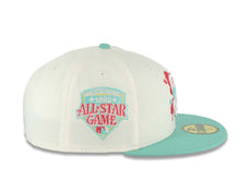 Load image into Gallery viewer, San Diego Padres New Era MLB 59FIFTY 5950 Fitted Cap Hat Cream Crown Light Teal Visor White/Red/Light Teal Splatter Logo 1992 All-Star Game Side Patch
