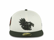 Load image into Gallery viewer, Mexico Aztec New Era 59FIFTY 5950 Fitted Cap Hat Chrome White Crown Dark Green Visor Green/Black Headress Logo Aztec Calendar Side Patch Gray UV
