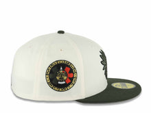 Load image into Gallery viewer, Mexico Aztec New Era 59FIFTY 5950 Fitted Cap Hat Chrome White Crown Dark Green Visor Green/Black Headress Logo Aztec Calendar Side Patch Gray UV
