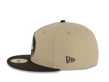 Load image into Gallery viewer, San Diego Padres New Era MLB 59FIFTY 5950 Fitted Cap Hat Khaki Crown Dark Brown Visor Team Color Mascot Logo 10 Years Petcopark Side Patch
